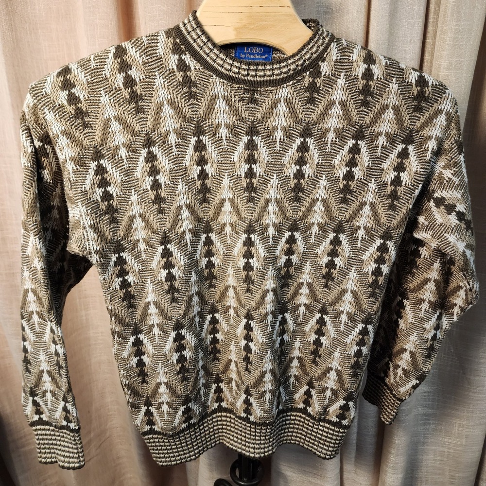 Vintage 80s LOBO Pendleton Geometric Grandpa Sweater Cotton M USA Made